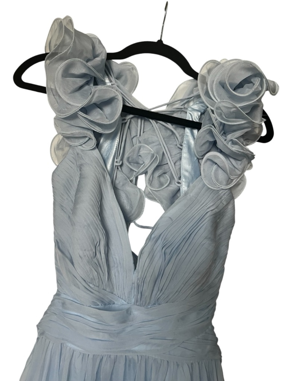 MAC DUGGAL Light Blue Ruffle Tiered Cut-Out Chiffon Gown NWT - Picture 5 of 15
